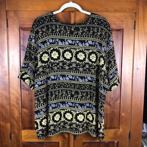 Black and Gold Floral Patterned Women's Top - Picture 2 of 10